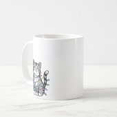 Meowy Christmas Cute Gray Tabby Cat Holiday Lights コーヒーマグカップ (正面左)