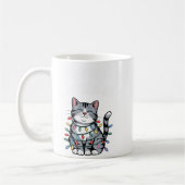 Meowy Christmas Cute Gray Tabby Cat Holiday Lights コーヒーマグカップ (左)