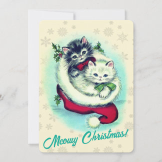 Meowy Christmas Cute Kittensレトロアートワーク シーズンカード