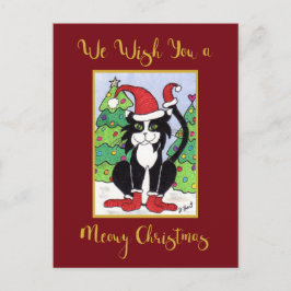 Meowy Christmas Cute Tuxedo Cat Custom Holiday シーズンポストカード