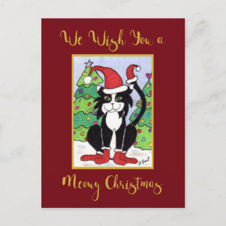 Meowy Christmas Cute Tuxedo Cat Custom Holiday シーズンポストカード