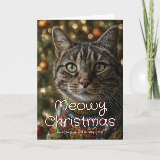Meowy Christmas Family Cat Photo シーズンカード (正面)
