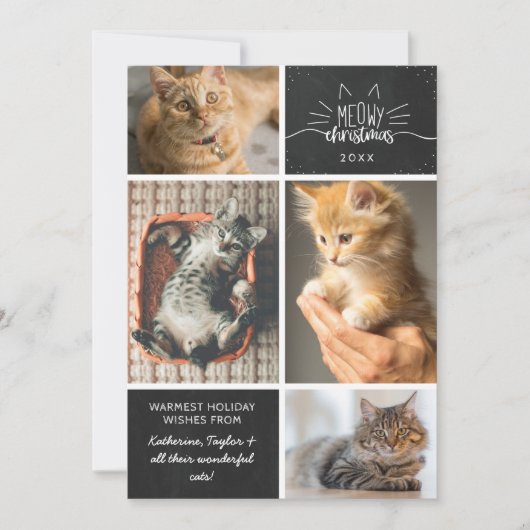 Meowy Christmas - Four Cat Photo Collage 案内状 (正面)