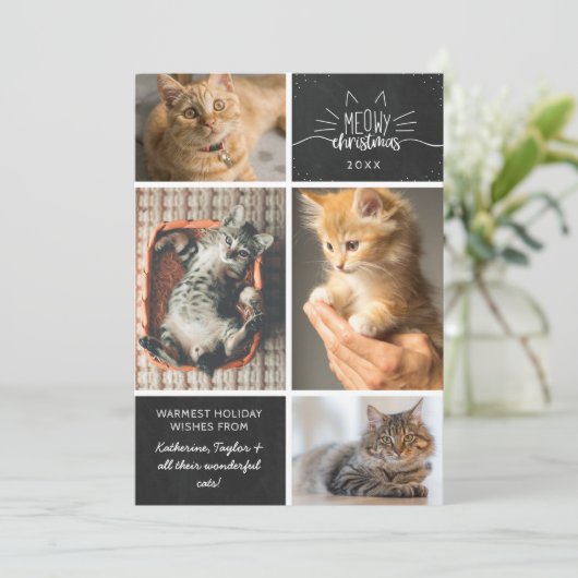 Meowy Christmas - Four Cat Photo Collage 案内状 (スタンド正面)