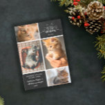 Meowy Christmas - Four Cat Photo Collage 案内状<br><div class="desc">白い魅力的ハンドレタの書フォントにミオワのクリスマスと黒と白のクリスマスのカードと耳とウィスカーと一緒に。猫の写真を4枚、名前と年を加えて。</div>