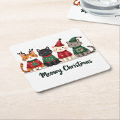 Meowy Christmas Four Cats スクエアペーパーコースター (アングル)