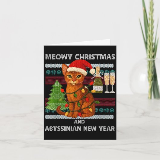 Meowy Christmas Funny Abyssinian Cat Santa Hat Ugl カード (正面)
