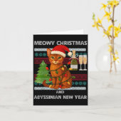 Meowy Christmas Funny Abyssinian Cat Santa Hat Ugl カード (黄色い花)