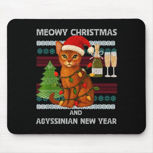 Meowy Christmas Funny Abyssinian Cat Santa Hat Ugl マウスパッド (正面)