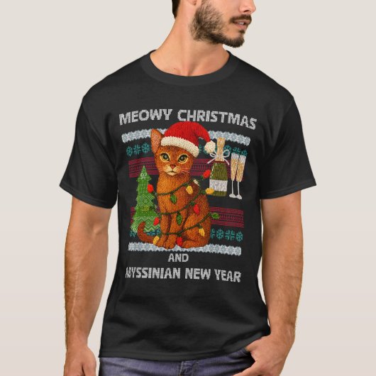 Meowy Christmas Funny Abyssinian Cat Santa Hat Ugl Tシャツ (正面)
