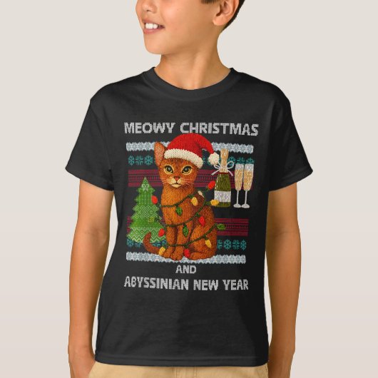Meowy Christmas Funny Abyssinian Cat Santa Hat Ugl Tシャツ (正面)
