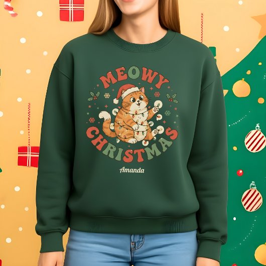 Meowy Christmas Funny Cat Christmas Sweatshirt スウェットシャツ