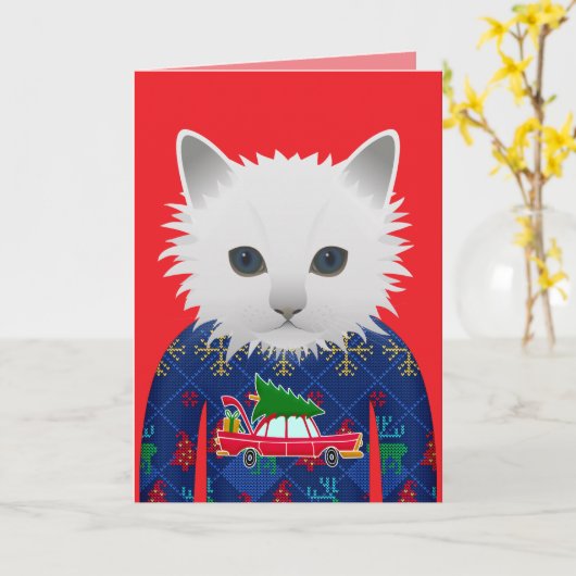 MEOWY CHRISTMAS FUNNY CAT GREETING CARD カード (黄色い花)