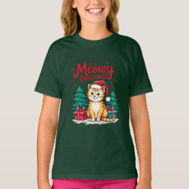 Meowy Christmas Funny Cat T-shirt Tシャツ