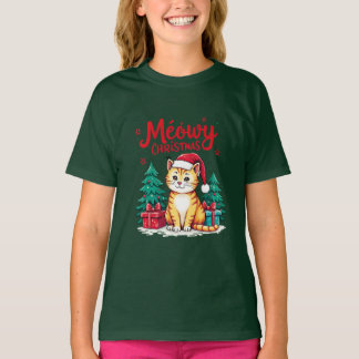 Meowy Christmas Funny Cat T-shirt Tシャツ