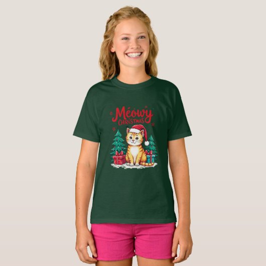 Meowy Christmas Funny Cat T-shirt Tシャツ (正面フル)