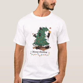 Meowy Christmas Funny Cat Tree Chaos T-Shirt Tシャツ