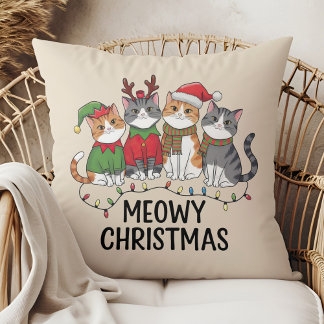 Meowy Christmas Funny Cats - Cute Holiday  クッション