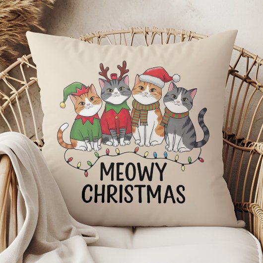 Meowy Christmas Funny Cats - Cute Holiday  クッション