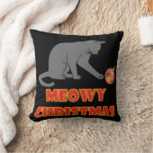 Meowy Christmas Funny Gray Cat クッション (ブランケット)