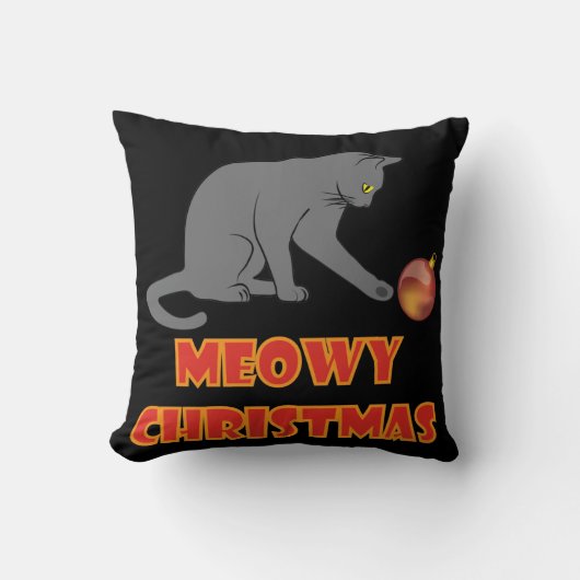 Meowy Christmas Funny Gray Cat クッション (正面)
