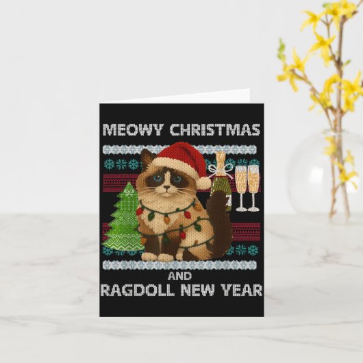 Meowy Christmas Funny Ragdoll Cat Santa Hat Ugly S カード (黄色い花)