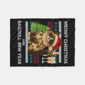 Meowy Christmas Funny Ragdoll Cat Santa Hat Ugly S フリースブランケット (正面(横))
