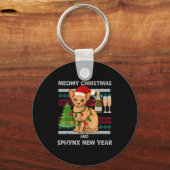 Meowy Christmas Funny Sphynx Cat Santa Hat Ugly Sw キーホルダー (正面)