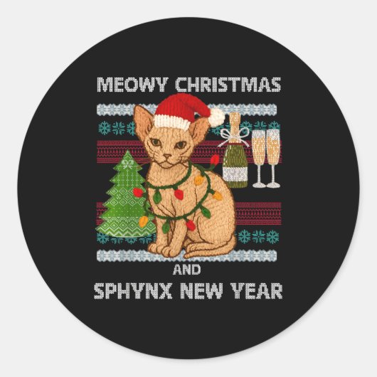 Meowy Christmas Funny Sphynx Cat Santa Hat Ugly Sw ラウンドシール (正面)