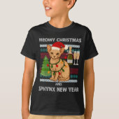 Meowy Christmas Funny Sphynx Cat Santa Hat Ugly Sw Tシャツ (正面)