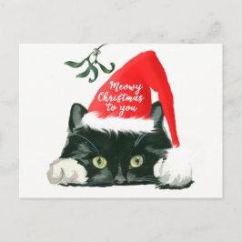 meowy christmas holiday cat santa hat postcard シーズンポストカード