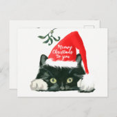 meowy christmas holiday cat santa hat postcard シーズンポストカード (正面/裏面)