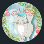 Meowy Christmas Kitten Cat Holiday Cardシール ラウンドシール<br><div class="desc">ご家族や友人の皆さんに、この可愛い白と灰色の猫のデザイン「ミオイ」クリスマスをお願いしたい。キャット素晴らし・ママが休日のご挨拶をしたいと思って。</div>