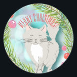 Meowy Christmas Kitten Cat Holiday Cardシール ラウンドシール<br><div class="desc">ご家族や友人の皆さんに、この可愛い白と灰色の猫のデザイン「ミオイ」クリスマスをお願いしたい。キャット素晴らし・ママが休日のご挨拶をしたいと思って。</div>
