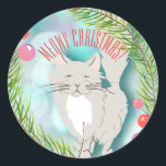 Meowy Christmas Kitten Cat Holiday Cardシール ラウンドシール<br><div class="desc">ご家族や友人の皆さんに、この可愛い白と灰色の猫のデザイン「ミオイ」クリスマスをお願いしたい。キャット素晴らし・ママが休日のご挨拶をしたいと思って。</div>