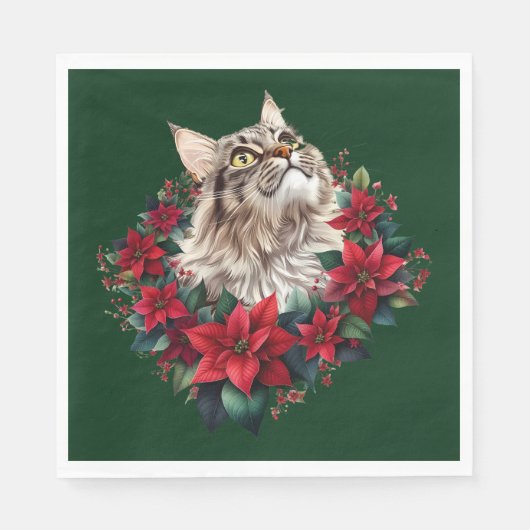 Meowy Christmas Maine Coon Cat  スタンダードランチョンナプキン (正面)