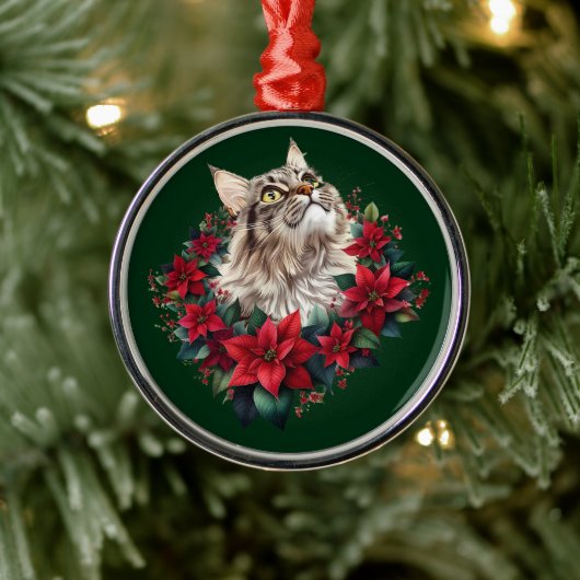 Meowy Christmas Maine Coon Cat  メタルオーナメント (ツリー)
