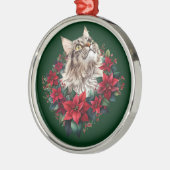 Meowy Christmas Maine Coon Cat  メタルオーナメント (左)