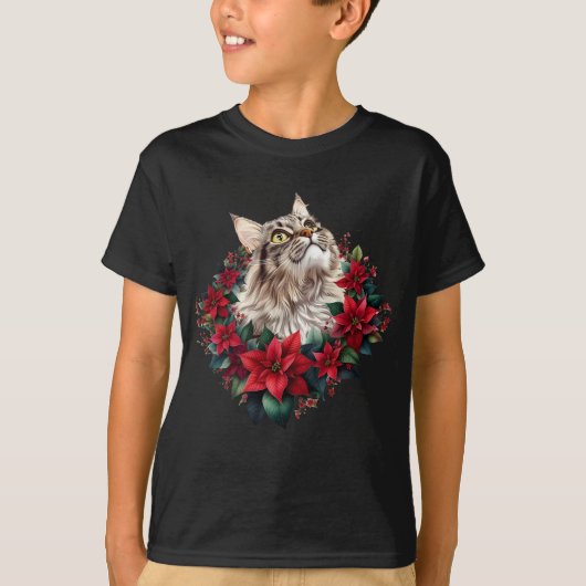 Meowy Christmas Maine Coon Cat  Tシャツ (正面)