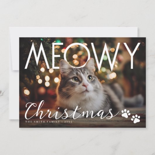 Meowy Christmas Modern Photo Holiday Card シーズンカード (正面)