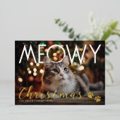 Meowy Christmas Modern Photo Holiday Card 箔シーズンカード (立ち正面)