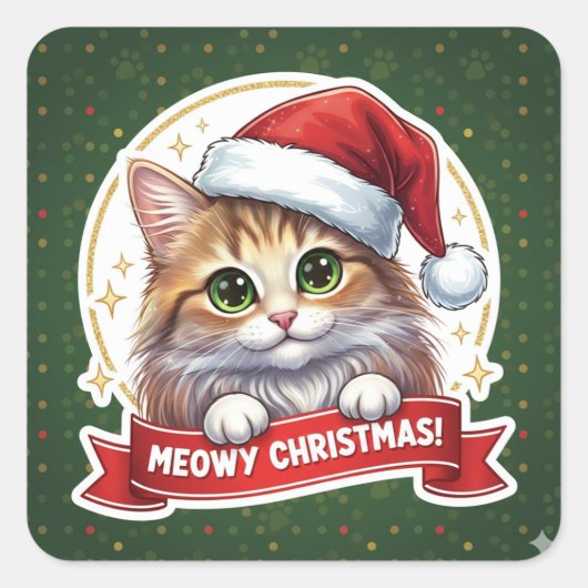Meowy Christmas Peekaboo Cat Sticker – for kids  スクエアシール (正面)