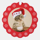 Meowy Christmas Pet Cat Photo Snowflakes Red   オーナメントカード (裏面)