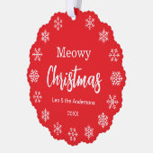 Meowy Christmas Pet Cat Photo Snowflakes Red   オーナメントカード (左)