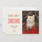 Meowy Christmas Pet Cute Kitten Photo Red & Green シーズンカード (正面)