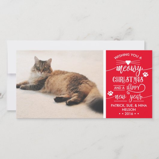 Meowy Christmas Photo Card, Cat, EDITABLE COLOR シーズンカード (正面)