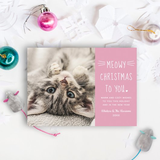 Meowy Christmas Pink Catのおもしろい写真 シーズンカード