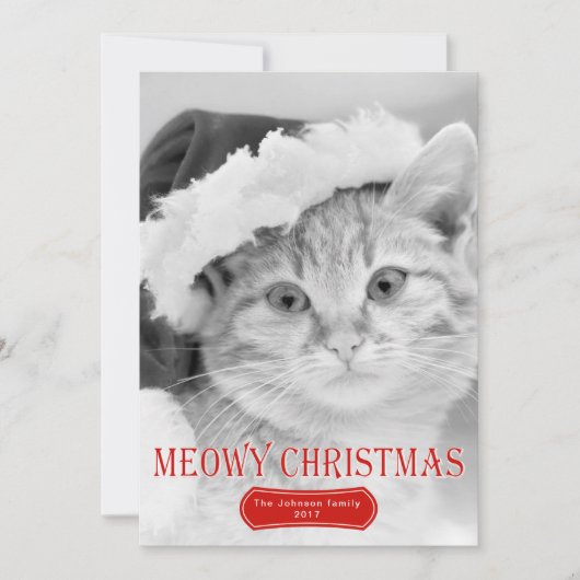Meowy Christmas red kitten petクリスマスフォト シーズンカード (正面)