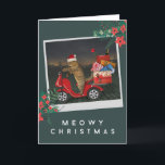Meowy Christmas - Santa Cat On Scooter With Gives シーズンカード<br><div class="desc">Meowy Christmas - Santa Cat On Scooter With Gift Holiday Card.</div>