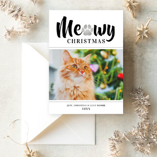 Meowy Christmas Silver Cat Petフォトホリデーカード
